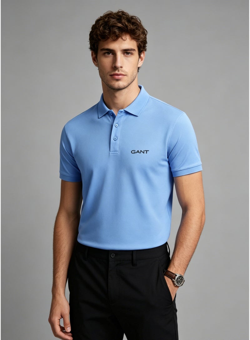GANT Men's Short Sleeve Solid Polo Shirt, Regular Fit, Casual & Outdoor Wear, Light Blue - Image 4