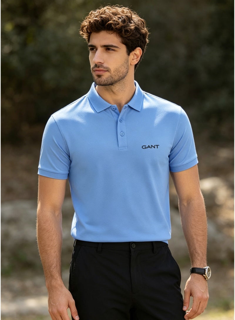 GANT Men's Short Sleeve Solid Polo Shirt, Regular Fit, Casual & Outdoor Wear, Light Blue - Image 3