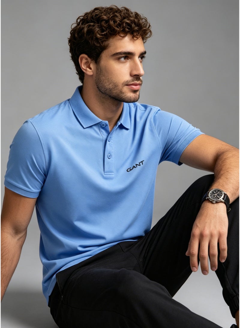 GANT Men's Short Sleeve Solid Polo Shirt, Regular Fit, Casual & Outdoor Wear, Light Blue - Image 2
