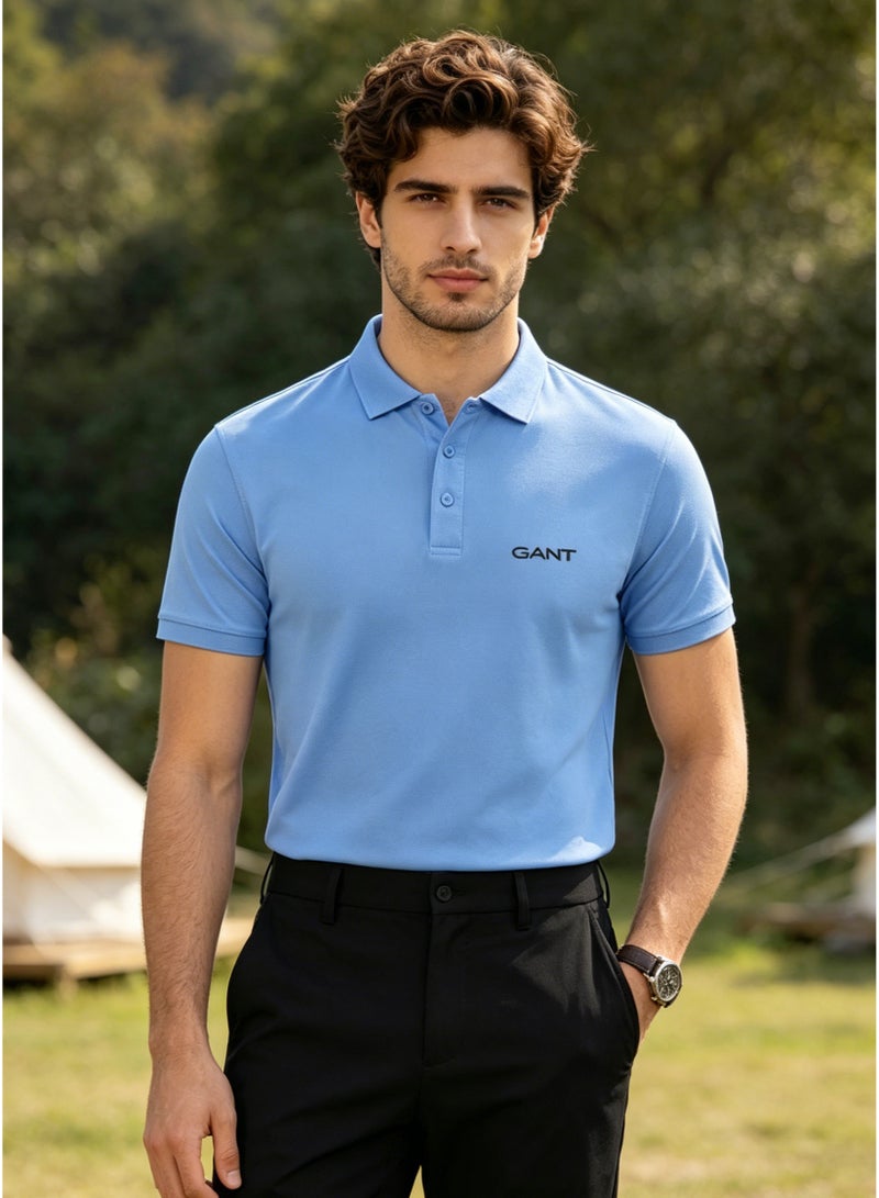 GANT Men's Short Sleeve Solid Polo Shirt, Regular Fit, Casual & Outdoor Wear, Light Blue - Image 5