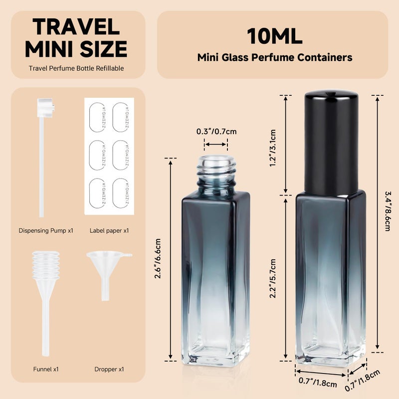 ZIZEMOJA Perfume Refill Bottle  Mini Leak-Proof Portable Perfume Travel Refillable Dispenser  3Pcs 10Ml Empty Atomizer Sprayer  Pocket Glass Bottle With Funnel And Pipette For Cologne (Gradientblue Black) - Image 2