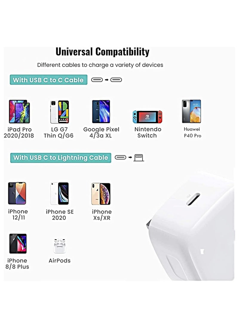 Generic - Iphone Charger For 20W USB-C Power Adapter Iphone USB-C Charger Cable Original Quality For Iphone 13/12 / 11 / XS Pro MAX Ipad Pro/Air/Mini Charger Lightening Cable Lightning - Image 1