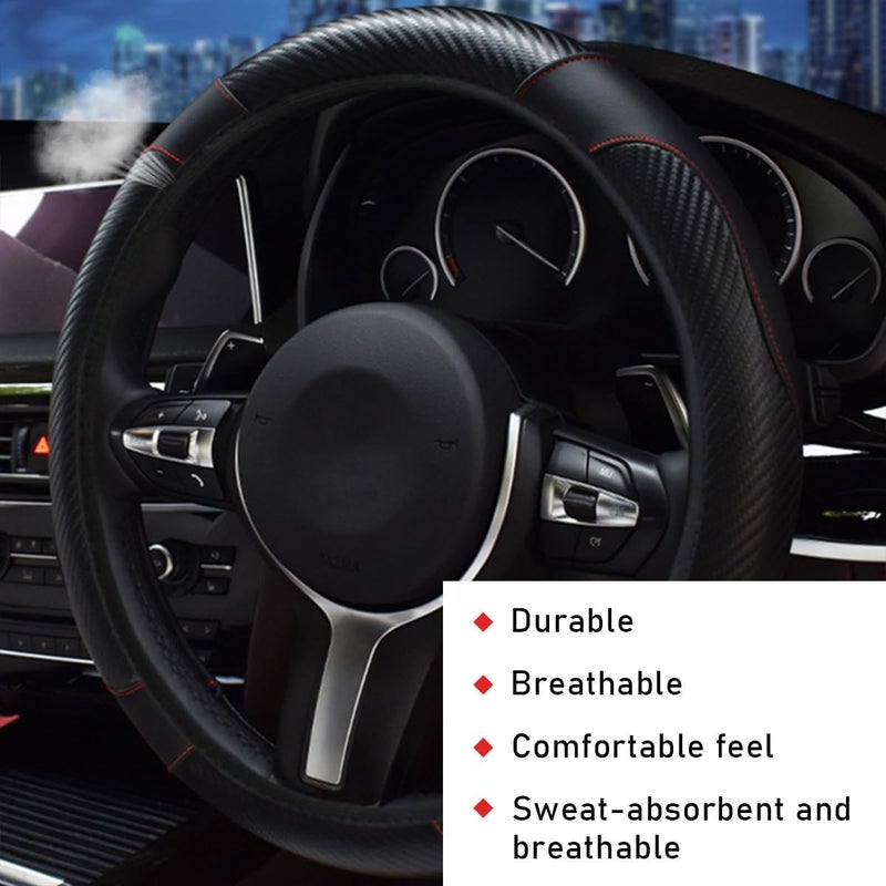 Funda para volante de coche, de piel transpirable de 15 pulgadas, cómoda funda antideslizante para volante de vehículo, accesorios universales para interior de coche (negro) - Image 5