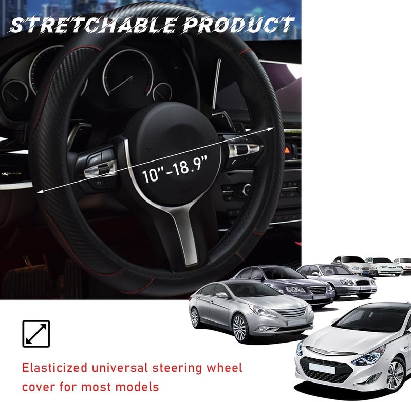 Funda para volante de coche, de piel transpirable de 15 pulgadas, cómoda funda antideslizante para volante de vehículo, accesorios universales para interior de coche (negro) - Image 3