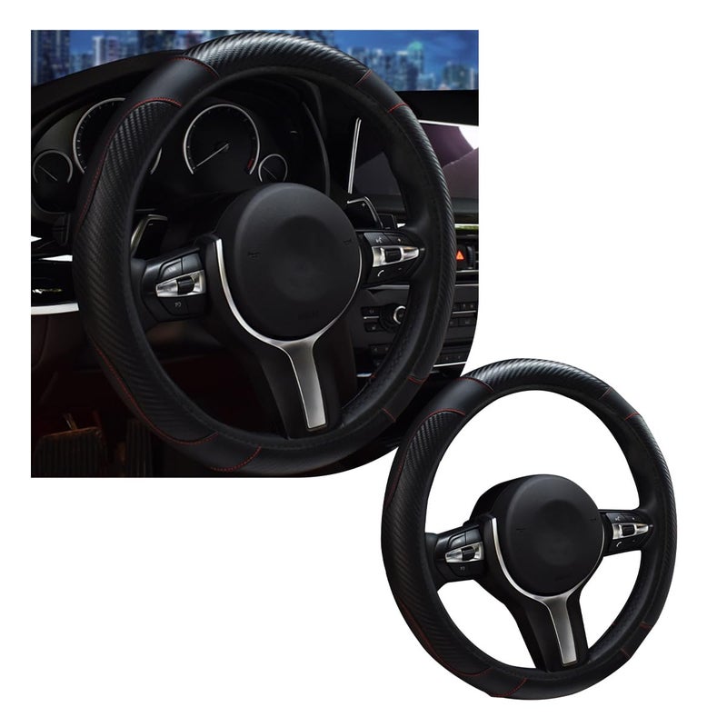 Funda para volante de coche, de piel transpirable de 15 pulgadas, cómoda funda antideslizante para volante de vehículo, accesorios universales para interior de coche (negro) - Image 1
