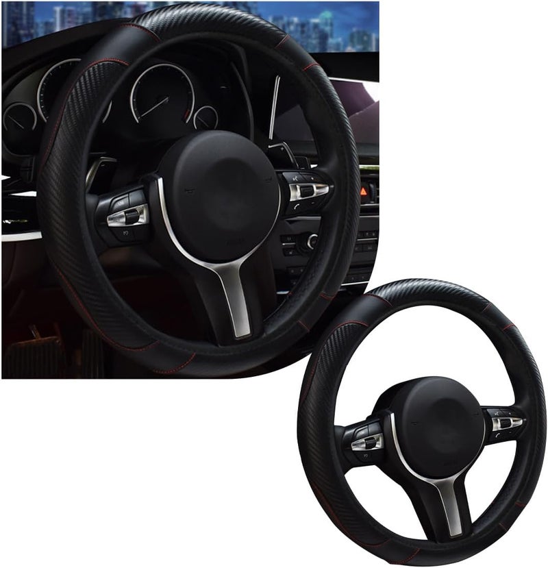 Funda para volante de coche, de piel transpirable de 15 pulgadas, cómoda funda antideslizante para volante de vehículo, accesorios universales para interior de coche (negro) - Image 2