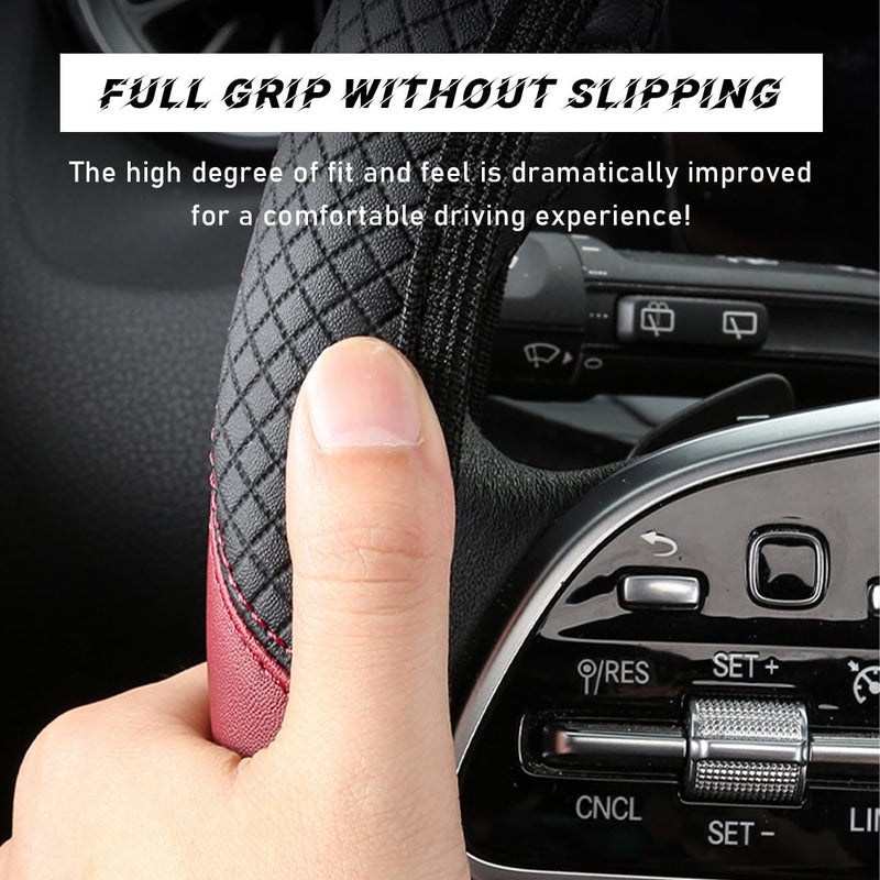Funda para volante de coche, de piel transpirable de 15 pulgadas, cómoda funda antideslizante para volante de vehículo, accesorios universales para interior de coche (negro) - Image 4