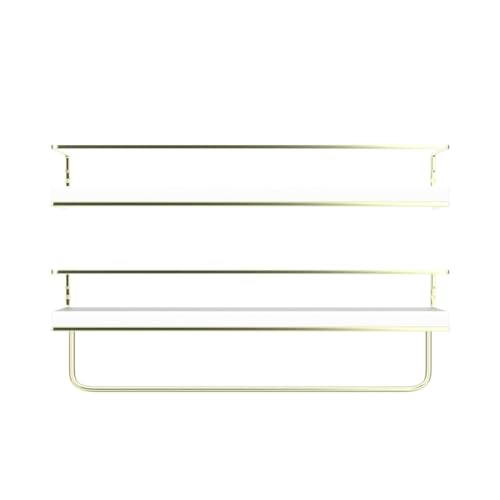 Shario White Floating Shelves - Set of 2, Wall Mounted Hanging Shelves with Golden Towel Rack, Decorative Storage Shelves for Bathroom, Kitchen, Living Room & Bedroom (White Gold, 15.7 Inches) - Image 4