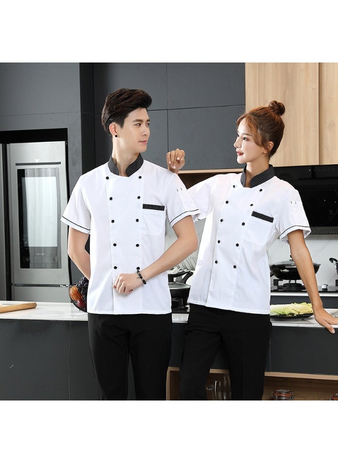 NIBEMINENT Men Women Restaurant Kitchen Chef Uniform Short Sleeves Chef Jacket Works Clothes Canteen Cake Shop Cafe Shirt Cooking Costume  - Image 1
