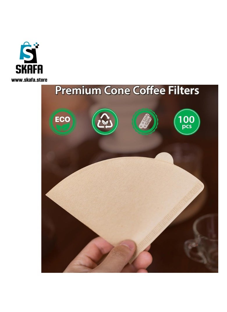 SKAFA - Coffee Filters 100pcs | V60 Cone Paper Filter | Natural Disposable Coffee Filters | Compatible with V60 Dripper and No.1/2 Size Pour Over fit to all drippers. (White, 2-4 Cups) - Image 1