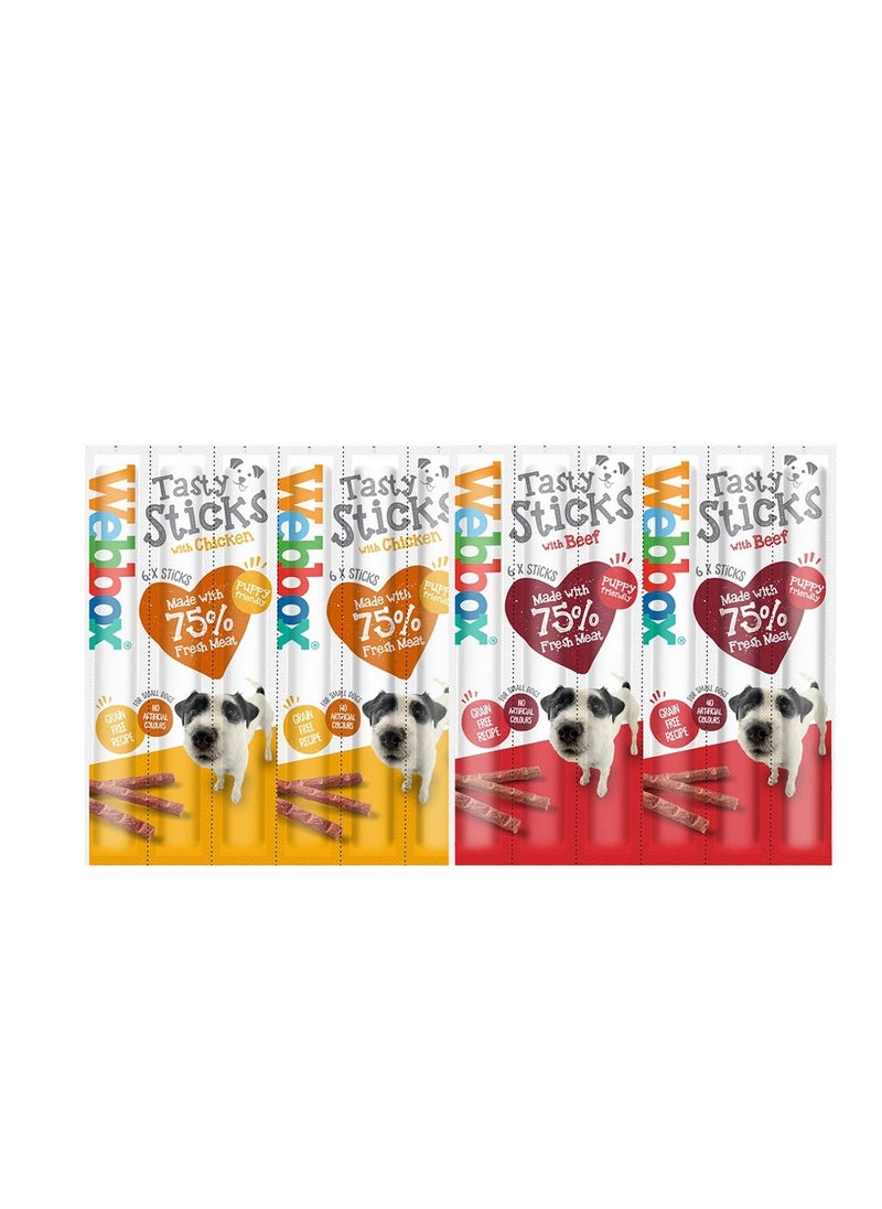 Webbox Dog Delight Variety Pack of 12 6 x Beef 6 x Chicken 72 sticks 