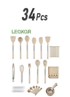 LEOKOR 34 Pcs Kitchen Cooking Utensils Set Heat-resistant Silicone Spatula Tools Set with Stainless Steel Handle  - Image 1