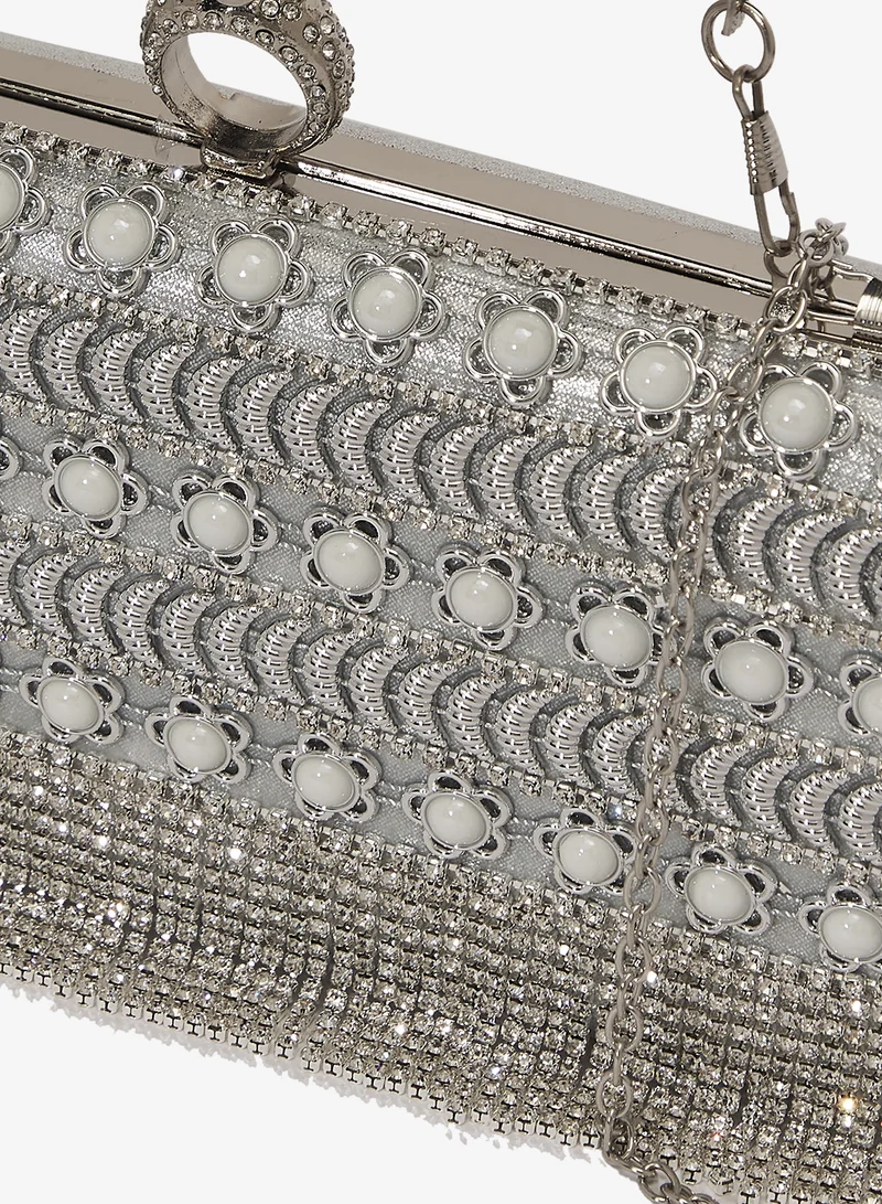 Khizana Silver Silver Detailed Embellished Handle Bag for Women | Best Price UAE