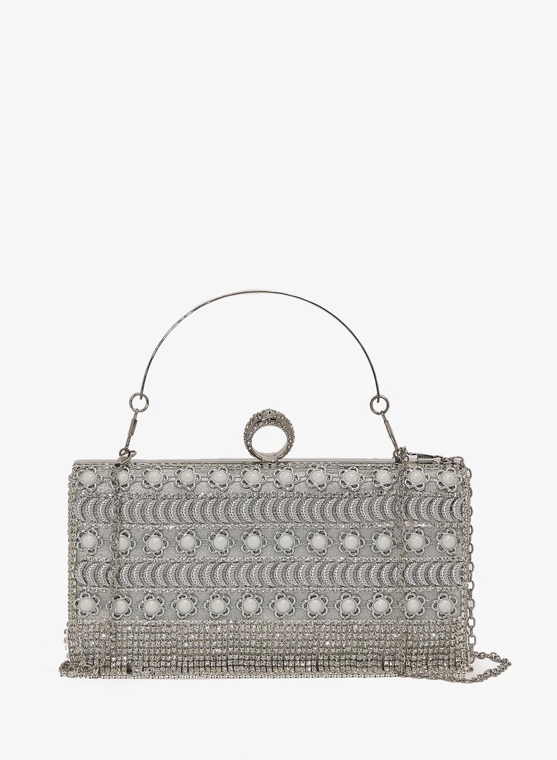 Silver Detailed Embellished Handle Bag