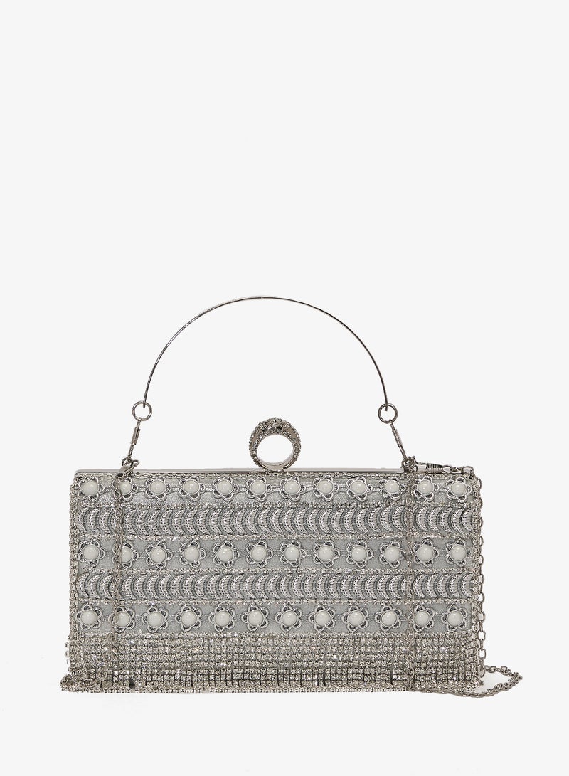 Khizana Silver Detailed Embellished Handle Bag - Image 1
