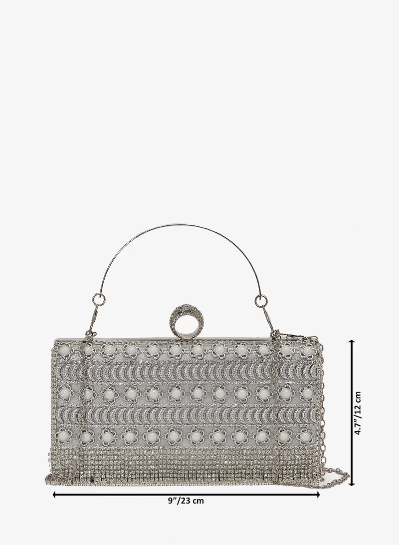 Khizana Silver Silver Detailed Embellished Handle Bag for Women | Best Price UAE