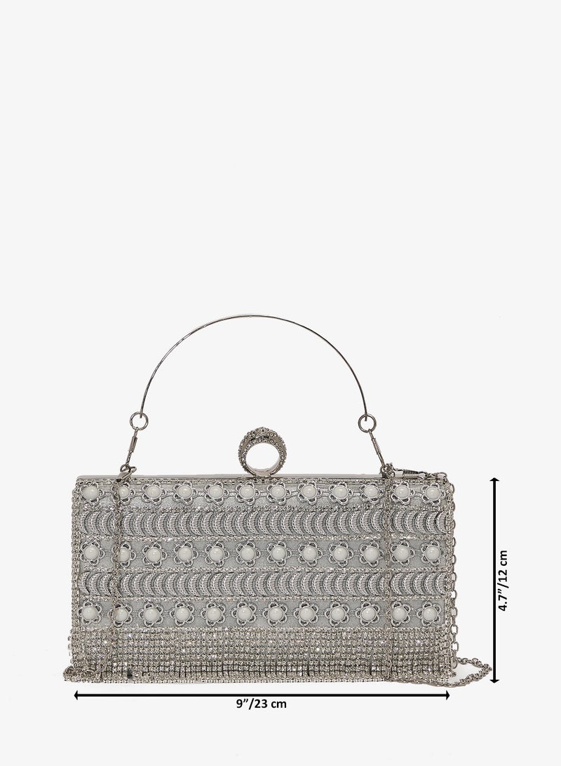 Khizana Silver Detailed Embellished Handle Bag - Image 5
