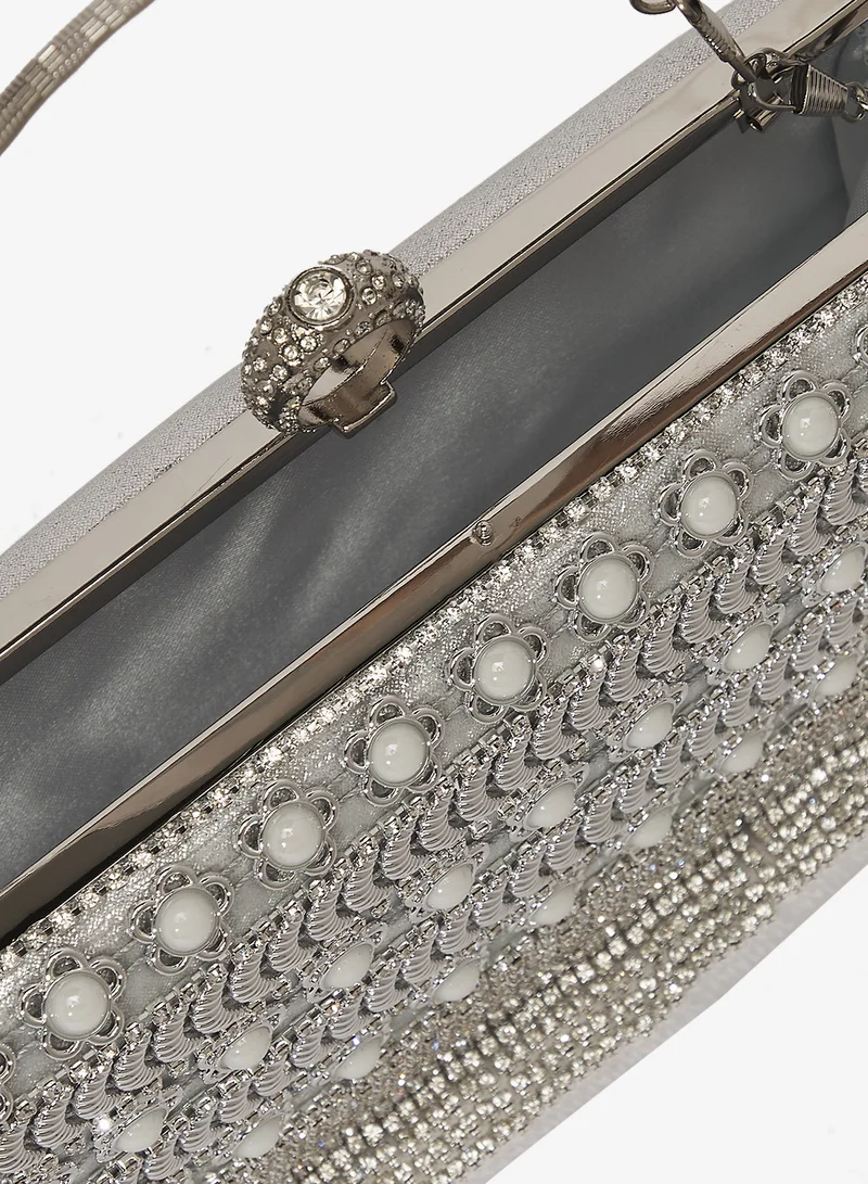 Khizana Silver Silver Detailed Embellished Handle Bag for Women | Best Price UAE