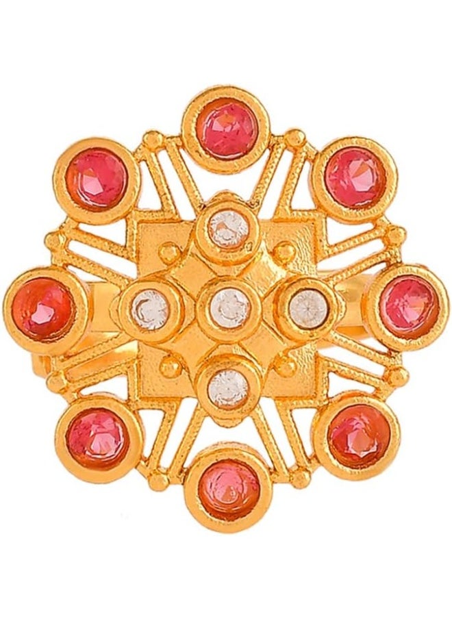 VOYLLA Abharan Red Stone Floral Cocktail Ring  - Image 1