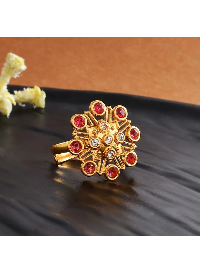 فويلا Abharan Red Stone Floral Cocktail Ring