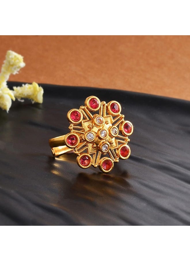 VOYLLA Abharan Red Stone Floral Cocktail Ring  - Image 2