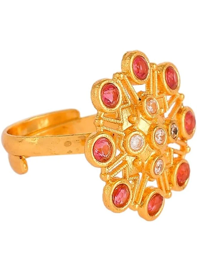 فويلا Abharan Red Stone Floral Cocktail Ring