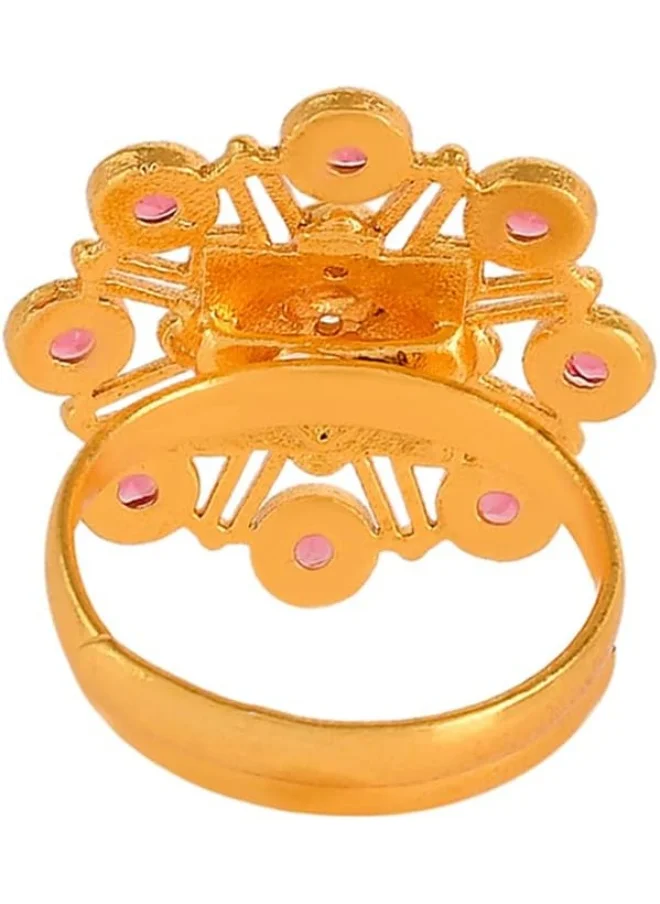 فويلا Abharan Red Stone Floral Cocktail Ring