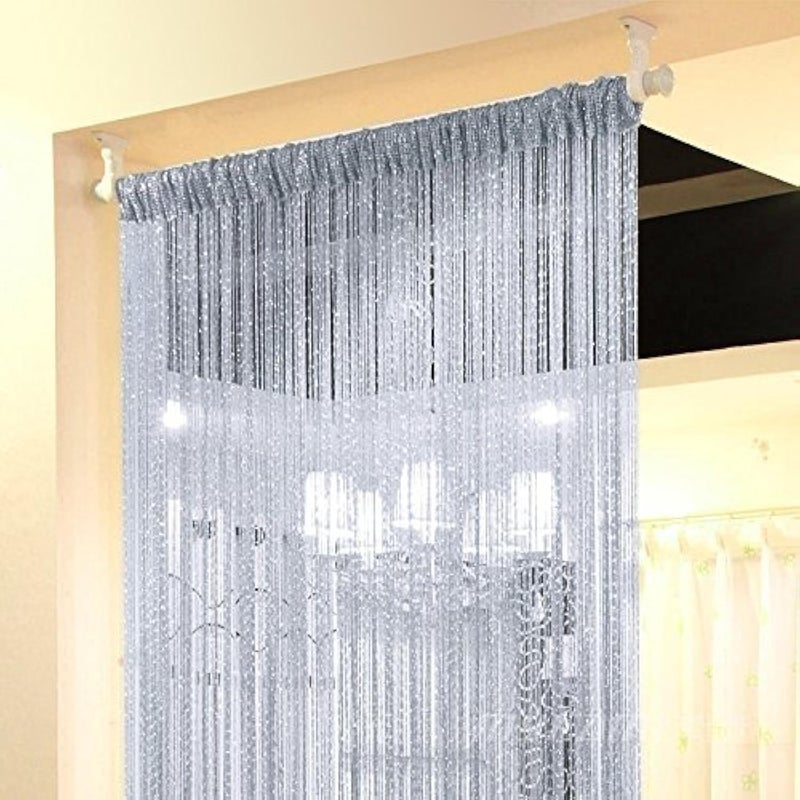 Eyotool 1x2 M Door String Curtain Rare Flat Silver Ribbon Thread Fringe Window Panel Room Divider Cute Strip Tassel for Wedding Coffee House Restaurant Parts Grey