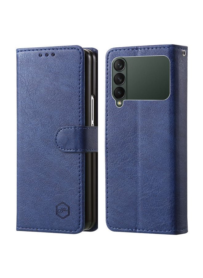 HuHa Case Cover For Samsung Galaxy Z Fold3 5G Skin Feeling Oil Leather Texture PU + TPU Phone Case Dark Blue 