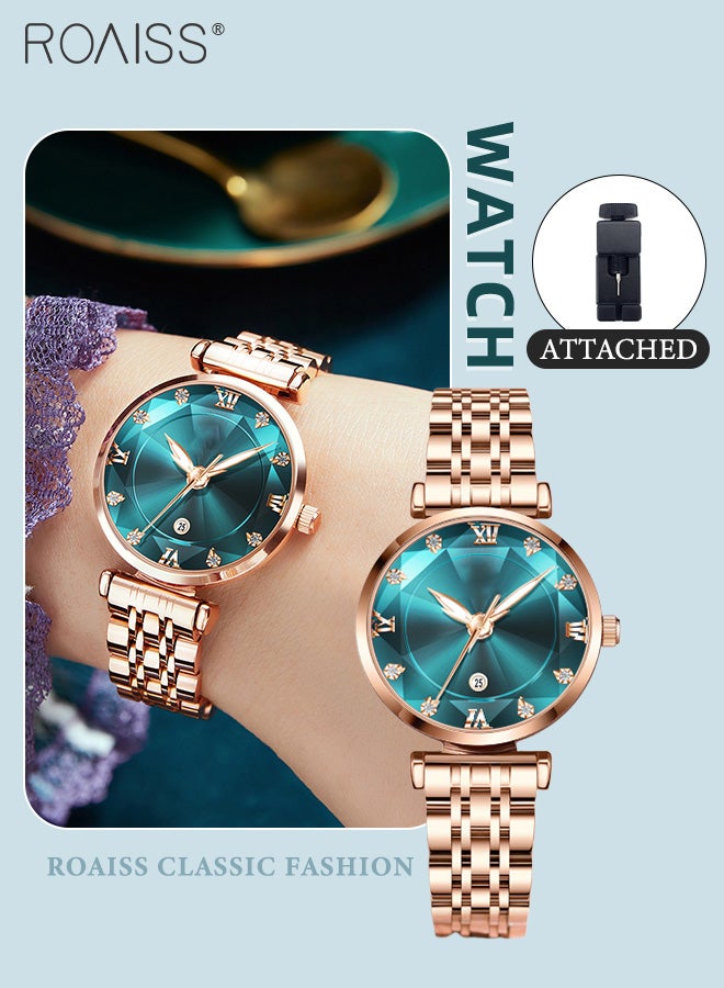 roaiss Stainless Steel Strap Quartz Watches for Women Analog Display Round Dial with Calendar Display, Luminous Waterproof Premium Wristwatch as Gift for Ladies - Image 1
