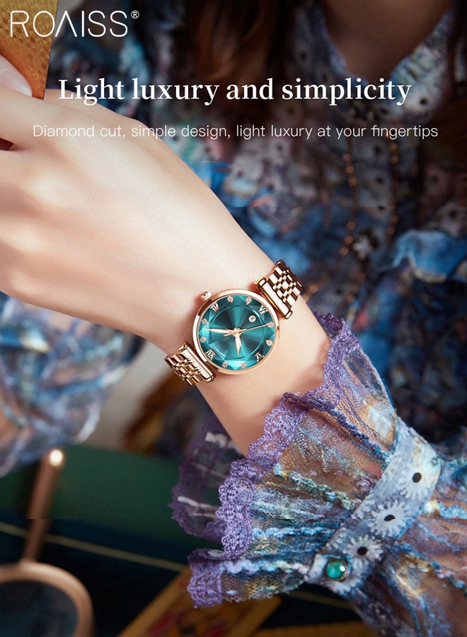 roaiss Stainless Steel Strap Quartz Watches for Women Analog Display Round Dial with Calendar Display, Luminous Waterproof Premium Wristwatch as Gift for Ladies - Image 2