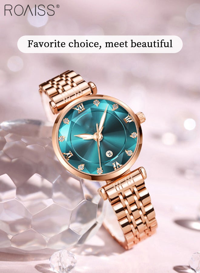 roaiss Stainless Steel Strap Quartz Watches for Women Analog Display Round Dial with Calendar Display, Luminous Waterproof Premium Wristwatch as Gift for Ladies - Image 3