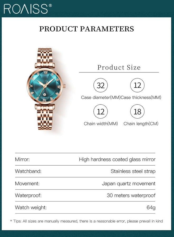 roaiss Stainless Steel Strap Quartz Watches for Women Analog Display Round Dial with Calendar Display, Luminous Waterproof Premium Wristwatch as Gift for Ladies - Image 4