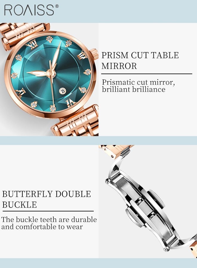 roaiss Stainless Steel Strap Quartz Watches for Women Analog Display Round Dial with Calendar Display, Luminous Waterproof Premium Wristwatch as Gift for Ladies - Image 5