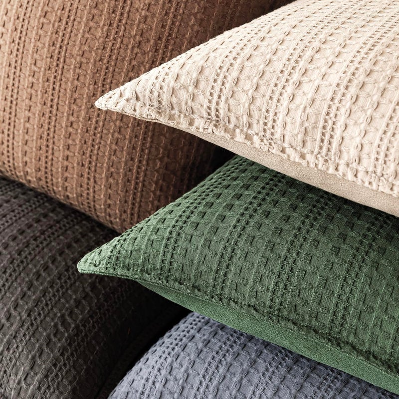 Foindtower Set of 2 Decorative Cotton Waffle Weave Throw Pillow Covers Euro Shams Cushion Covers Accent European Pillowcase for Bed Couch Sofa Bedroom Living Room Home Decor 24Ã—24 Inch Dark Green - Image 4