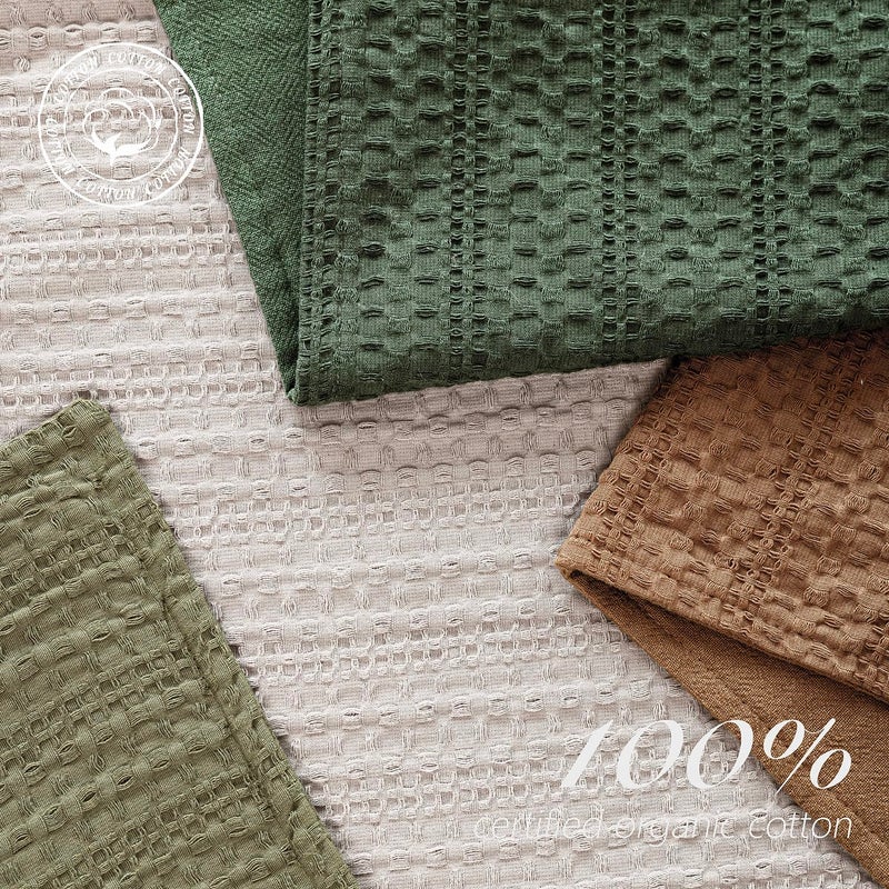 Foindtower Set of 2 Decorative Cotton Waffle Weave Throw Pillow Covers Euro Shams Cushion Covers Accent European Pillowcase for Bed Couch Sofa Bedroom Living Room Home Decor 24Ã—24 Inch Dark Green - Image 3
