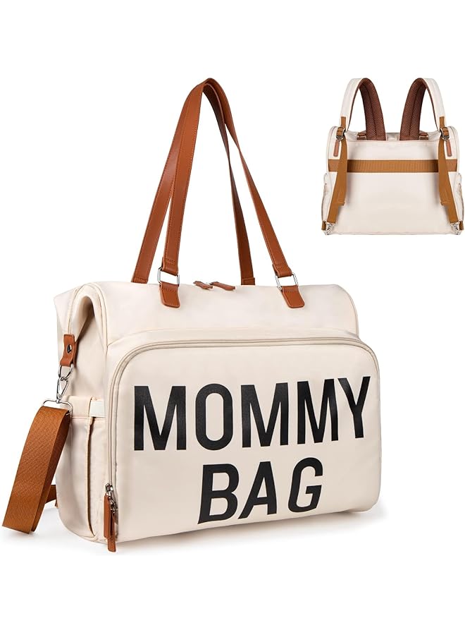 Excefore Upgraded Mommy Bag For Hospital Diaper Bag Backpack & Tote With 14 Pockets Large Capacity Waterproof Diaper Bag Tote For Travel Waterproof Hospital Bags With 3 Insulated Pockets Creamy White - Image 1
