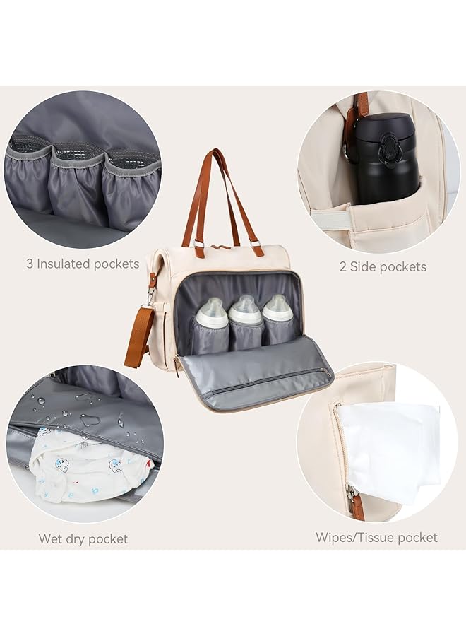 Excefore Upgraded Mommy Bag For Hospital Diaper Bag Backpack & Tote With 14 Pockets Large Capacity Waterproof Diaper Bag Tote For Travel Waterproof Hospital Bags With 3 Insulated Pockets Creamy White - Image 4