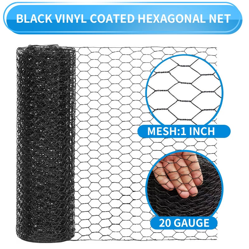 DOLEMODUO 12'' x 150' Black Chicken Wire Mesh Fence, 20 Gauge Galvanized Poultry Netting and 1 inch Garden Mesh Fence Roll, Chicken Wire for Floral Arrangements/Crafts/Farm/Livestock/Pet Protection - Image 5