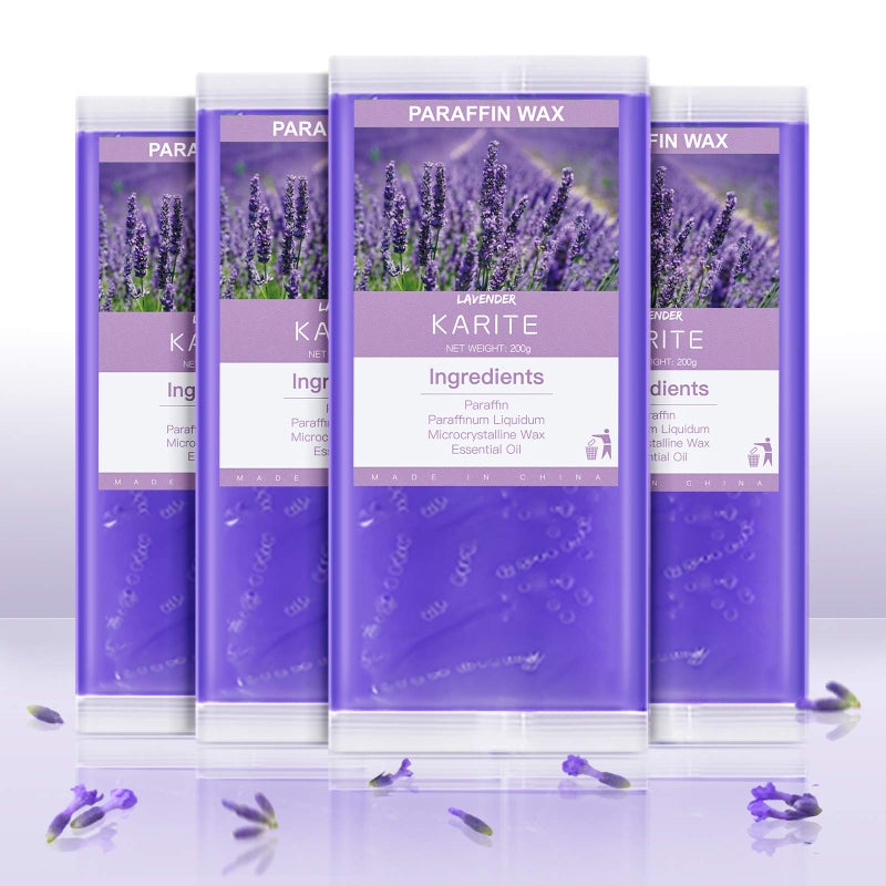 KARITE Lavender Scented Paraffin Wax Beads Blocks - 4 Pack for Bath, Hand, Feet Dry Skin Moisturizing, Hydration, and Nourishment - Image 1
