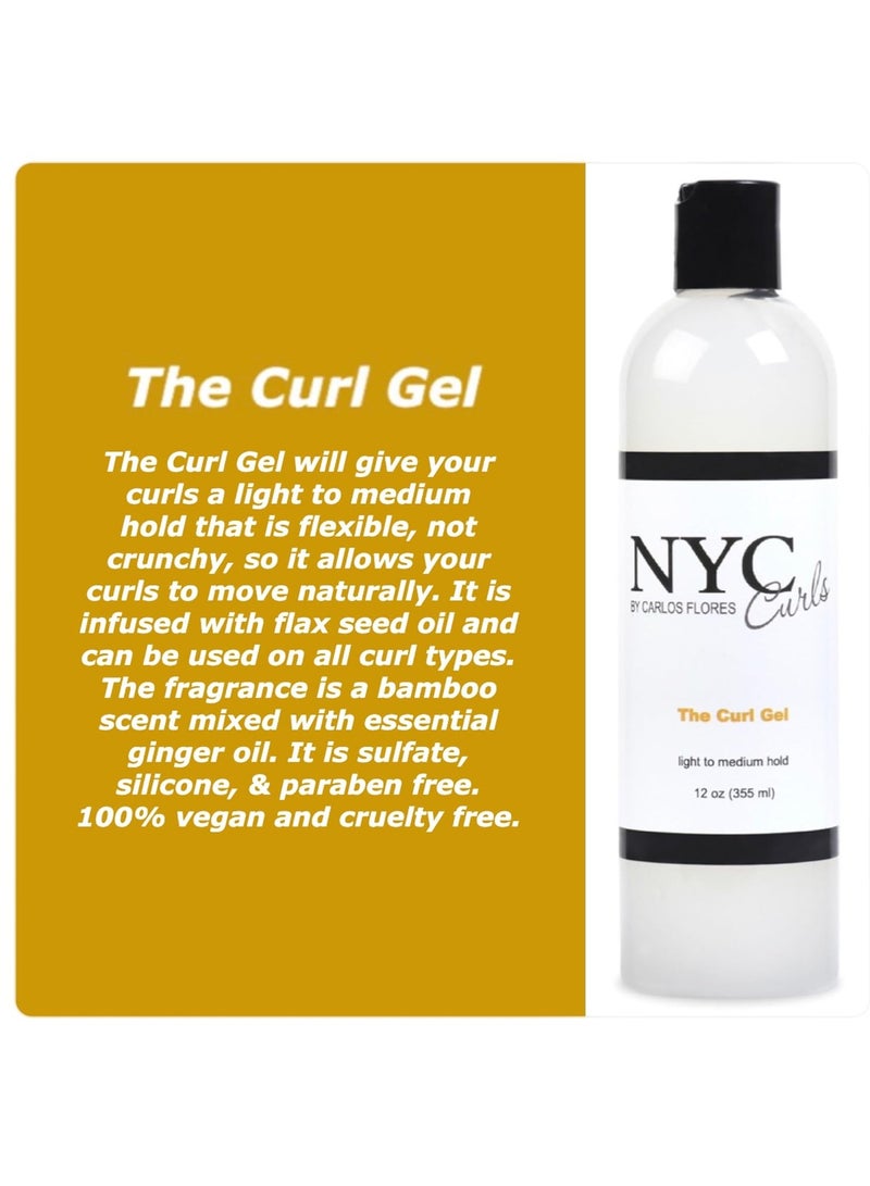 NYC Curls The Curl Gel | Flexible Light to Medium Hold with Flax Seed for Curly, Coily, & Wavy Hair | Silicone-Free & Vegan | 12 Fluid Ounces