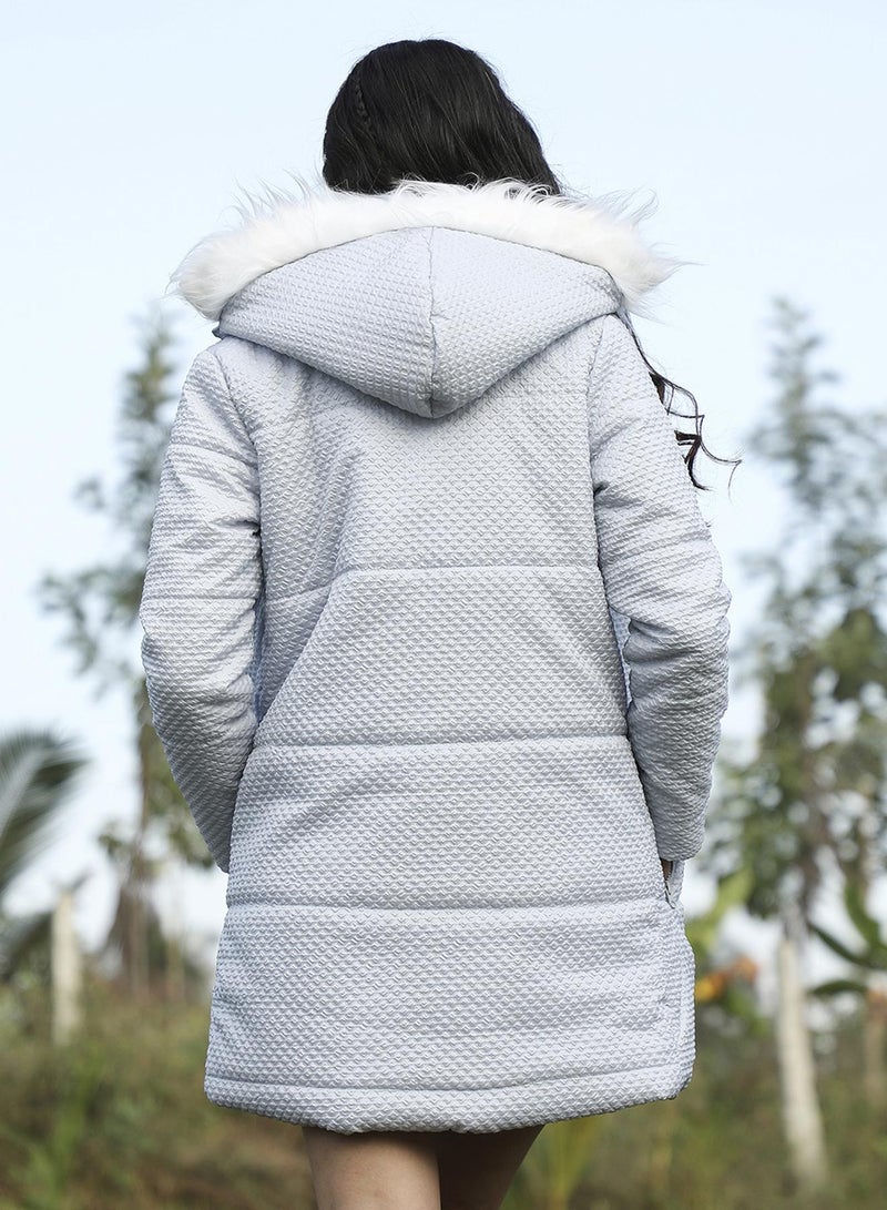 PINACOLADA Women's Cloud Grey Diamond-Textured Puffer Jacket - Image 3