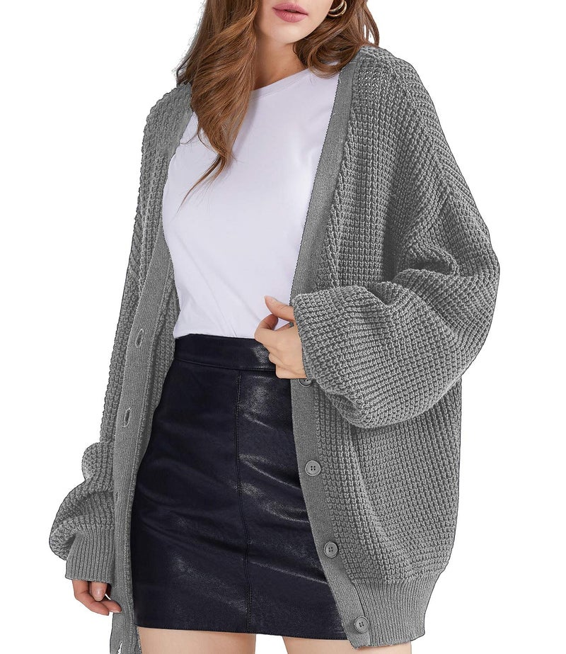 QUALFORT Women's Cardigan Sweaters for Women 100% Cotton Button-Down Long Sleeve Oversized Knit Coats Heathergrey XX-Large - Image 1