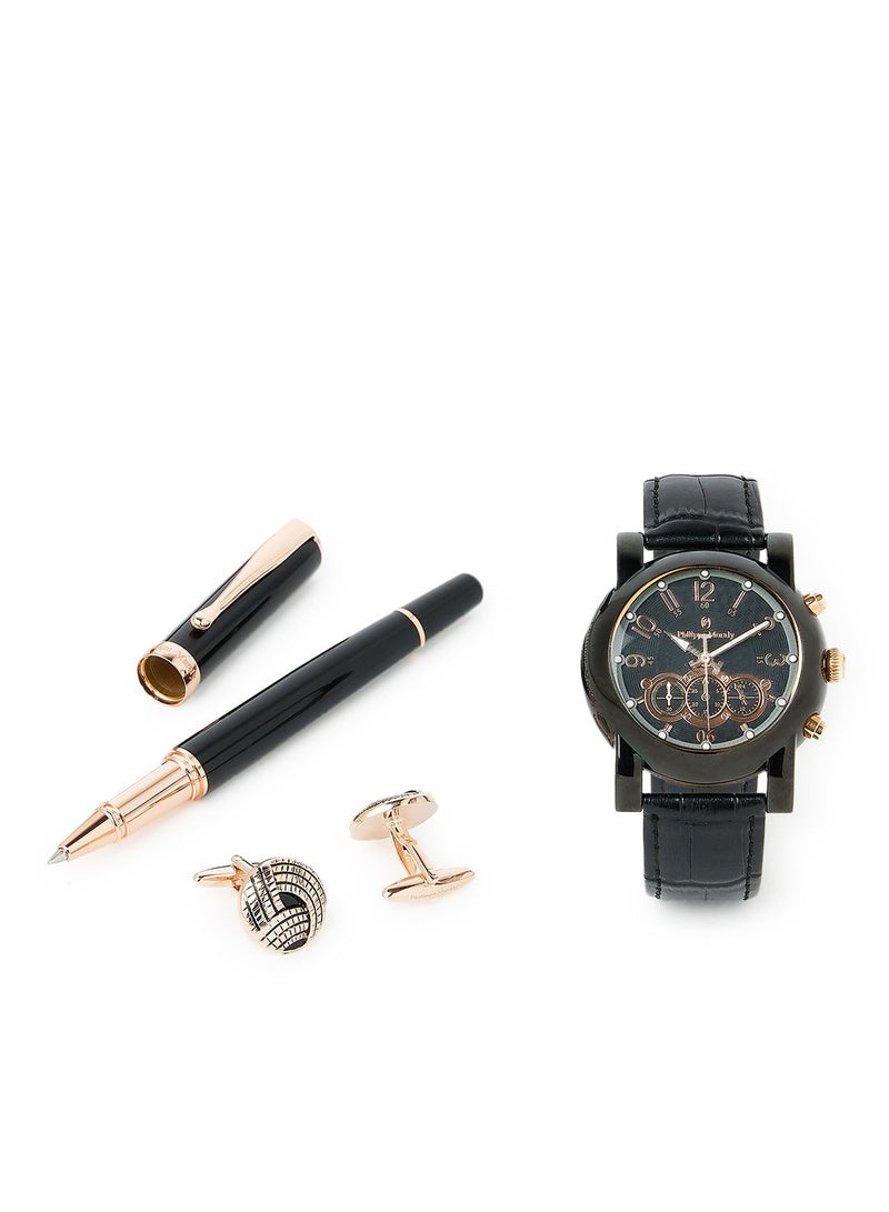 Philippe Moraly of Switzerland Gift Set Watch, Pen And Cufflinks LC11111050067R - 44.3mm - Black  - Image 1
