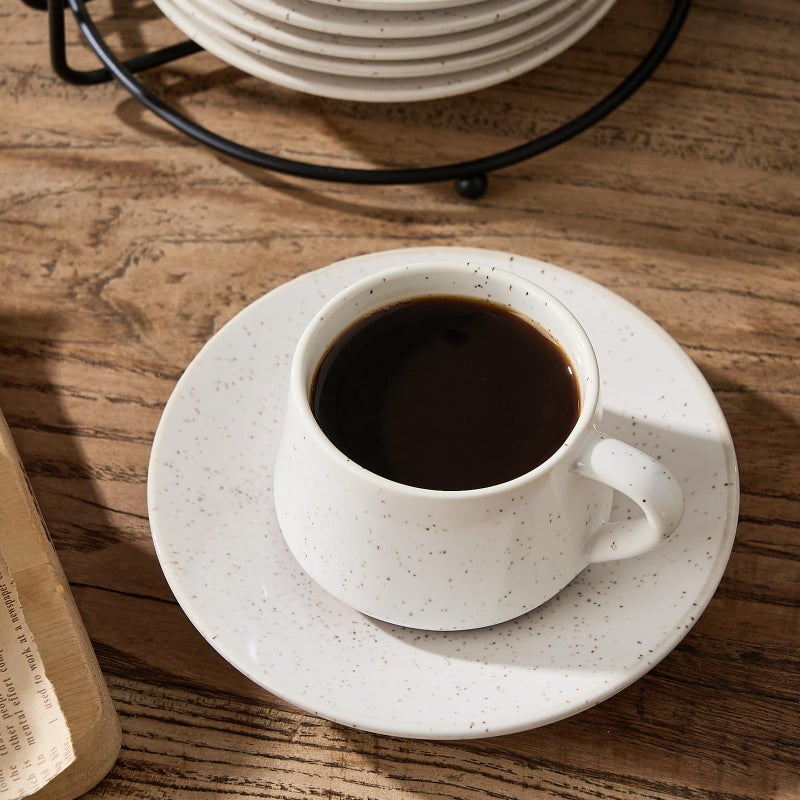 SIDUCAL Stackable Cappuccino Cup Set of 6 [4 oz] Ceramic Coffee Cups with Saucers and Cup Holder,Microwave/Dishwasher Safe,Espresso Demitasse Cups(White) - Image 4