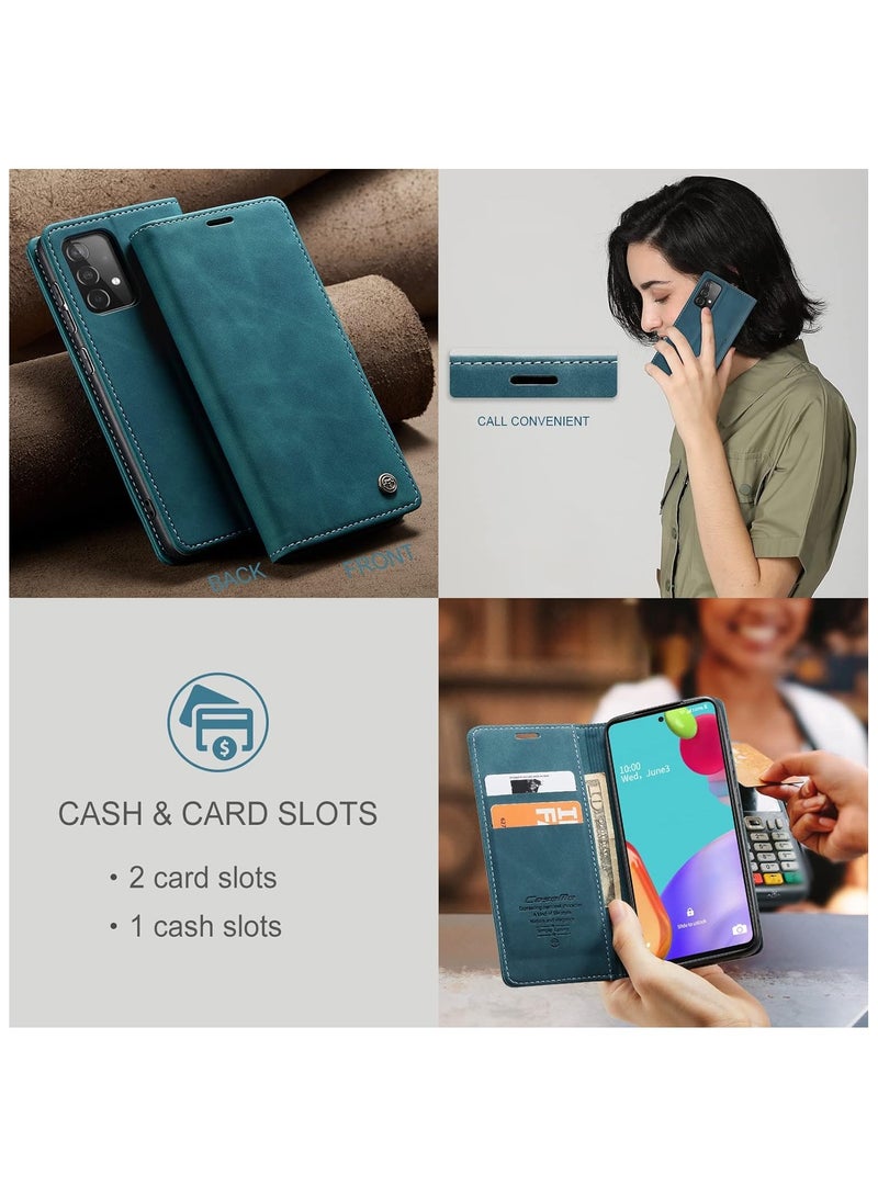 CaseMe Phone Case Luxury PU Leather Design 013 Flip Cover Card Slot Holder Cover For Samsung Galaxy A52 / A52s (Green)  - Image 3