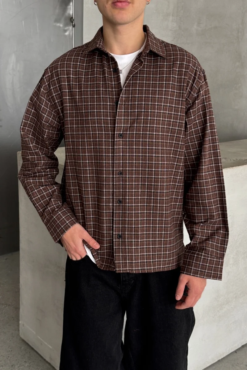 هايمان Men's Oversize Cut Checked Shirt