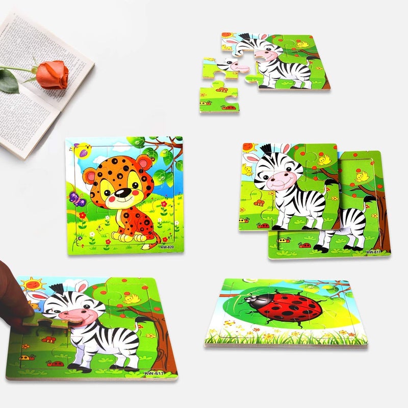 SANNIX 12 Pack Jigsaw Puzzles for Toddlers Wooden Animals Jigsaw Puzzles 9 pcs with 12 Organize Bags for Kids Ages 2 3 4 5 Preschool Educational Puzzles Learning Travel Toys for Boys and Girls - Image 5
