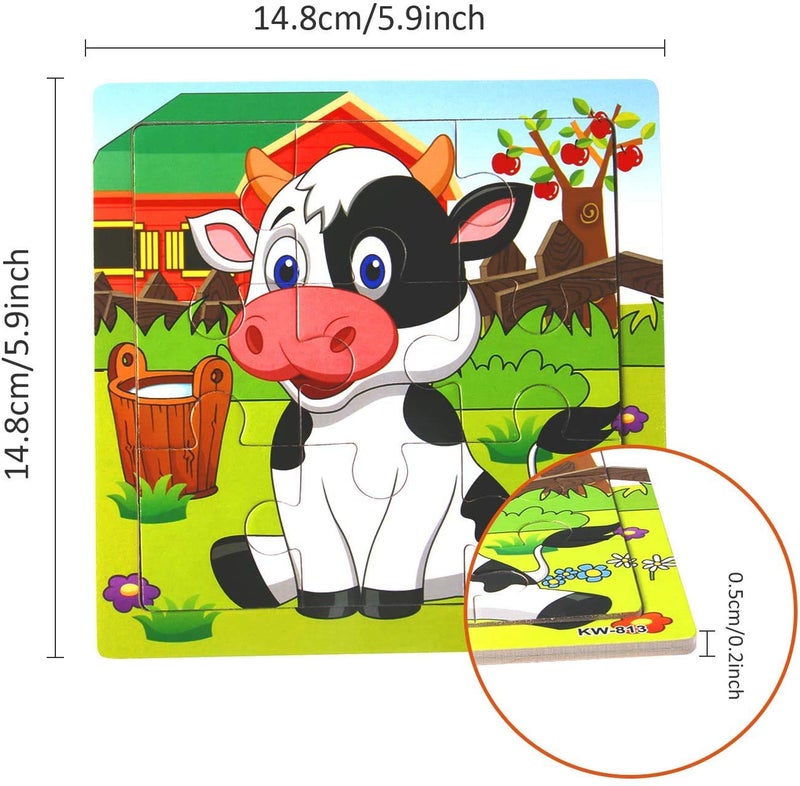 SANNIX 12 Pack Jigsaw Puzzles for Toddlers Wooden Animals Jigsaw Puzzles 9 pcs with 12 Organize Bags for Kids Ages 2 3 4 5 Preschool Educational Puzzles Learning Travel Toys for Boys and Girls - Image 3