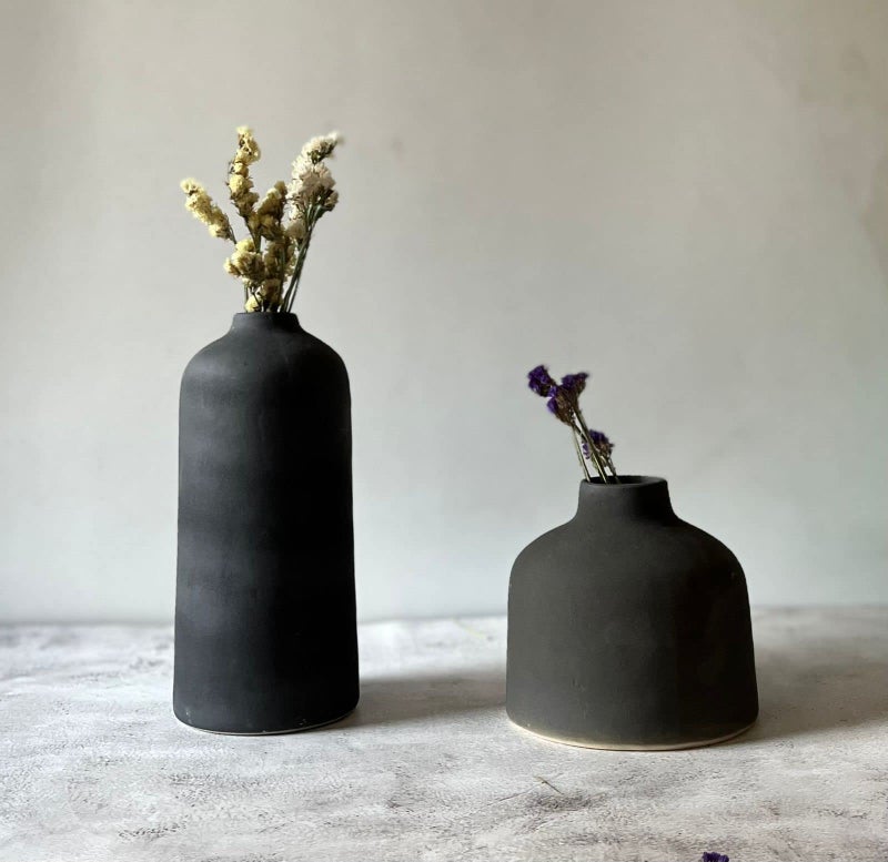 Craftribal Decorative Ceramic Flower Vase | vase for Home Decor | Living Room vase | Home Decor Centrepiece, Matte Finish, 9.5 & 6 inches, Black, (Pack of 2) - Image 1
